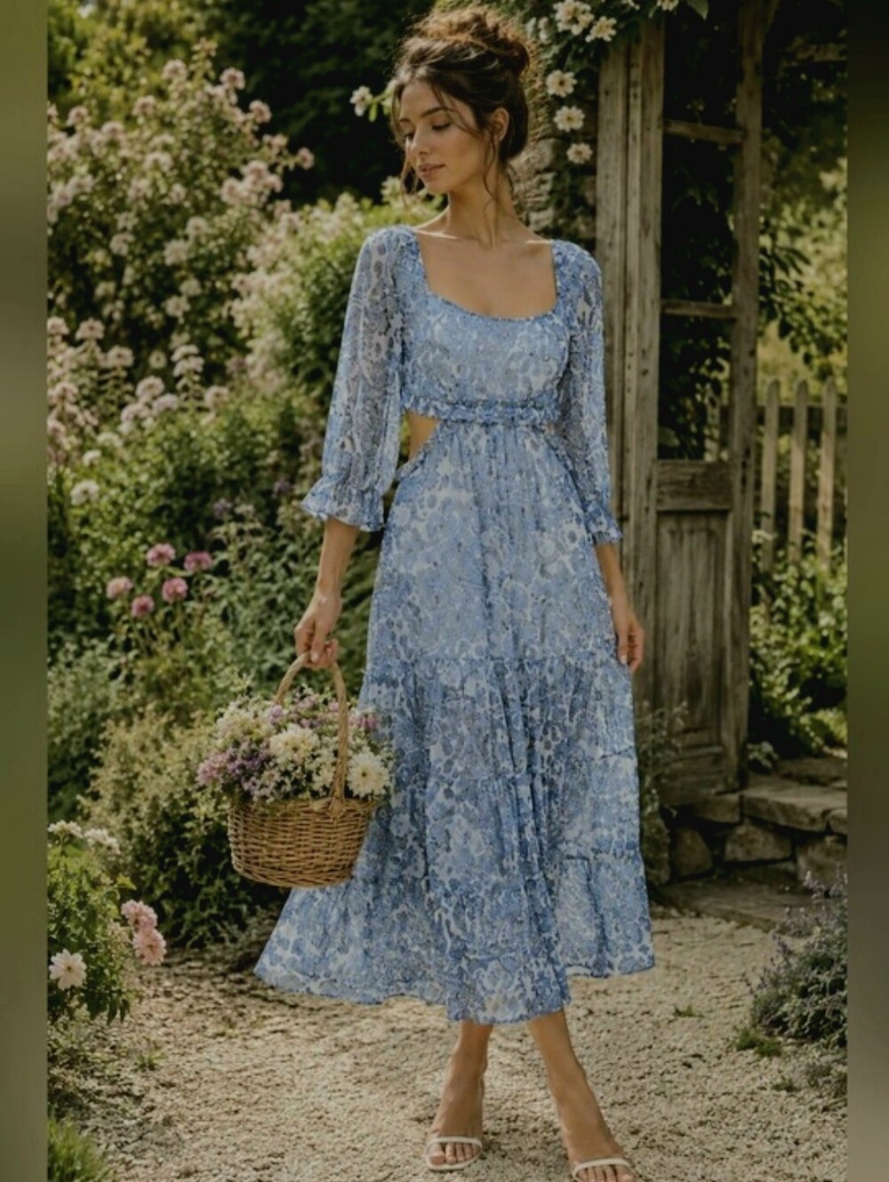 Rahi Juniper Paisley Metallic Chiffon Cutout Dress Small Romantic Cottagecore